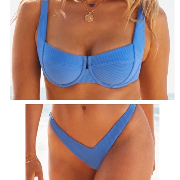 NWT Swimsuits For All Ribbed Electric Blue Bikini Swim Set (size S) - Picture 1 of 13